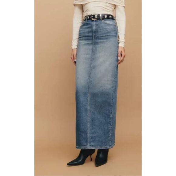 Reformation Daria Denim Maxi Skirt US 29 Blue Ultra High Rise Back Slit Boho - Picture 13 of 15
